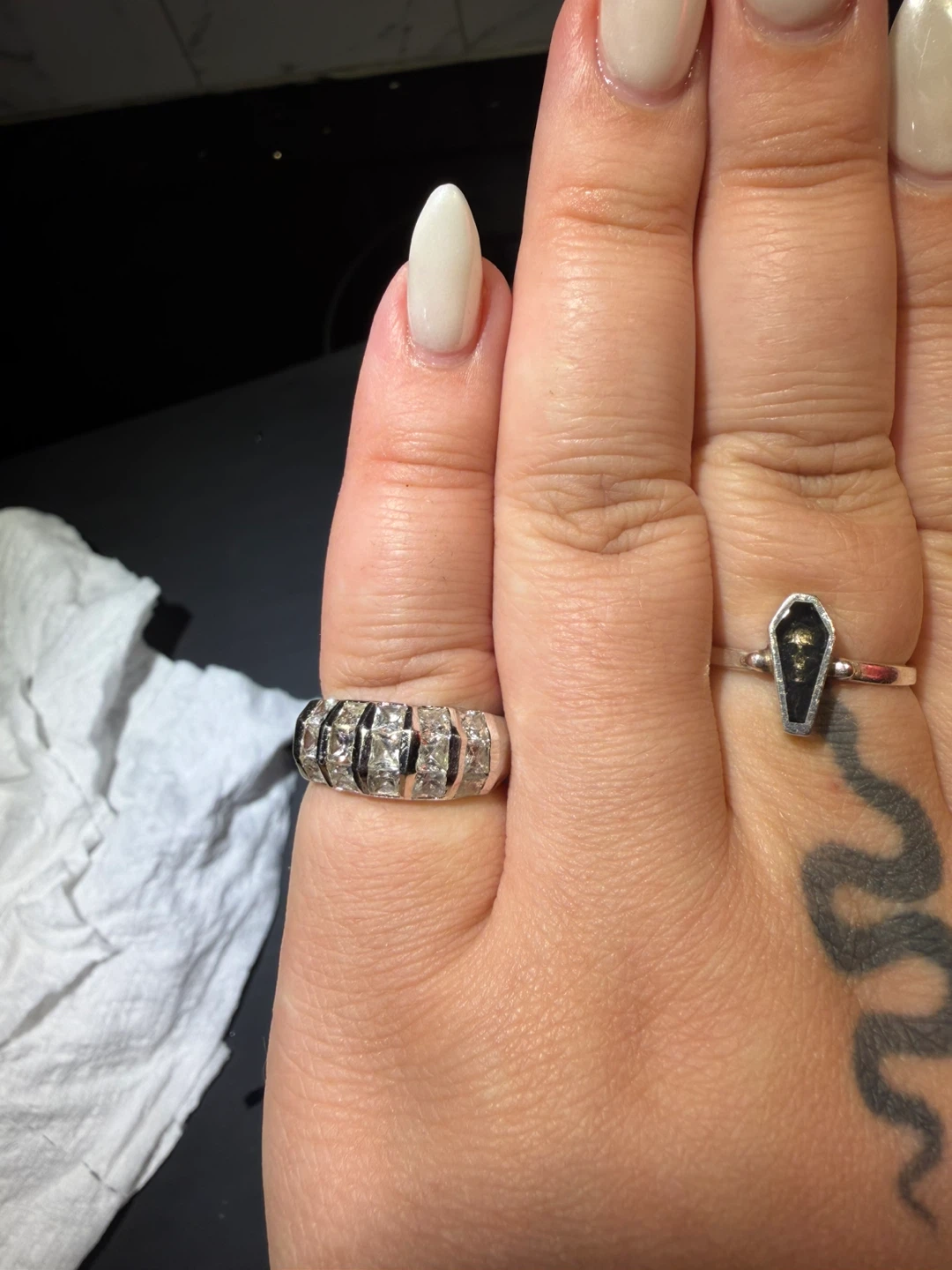 Silver Band Ring with Square Cut Stones