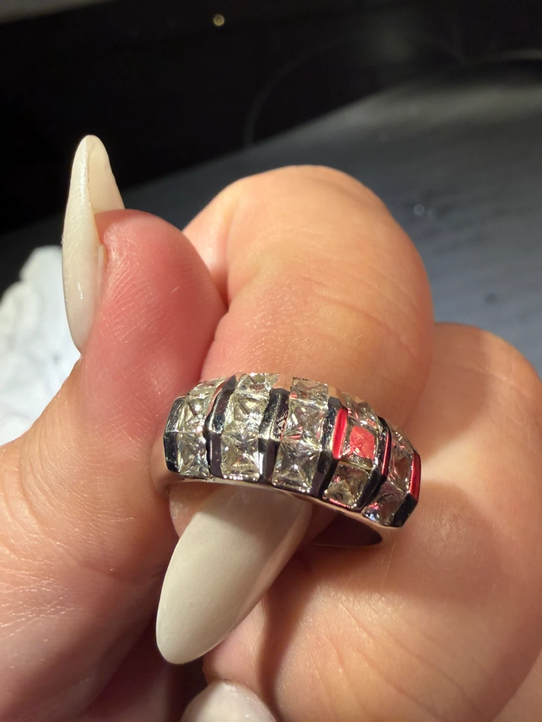 Silver Band Ring with Square Cut Stones - photo 3