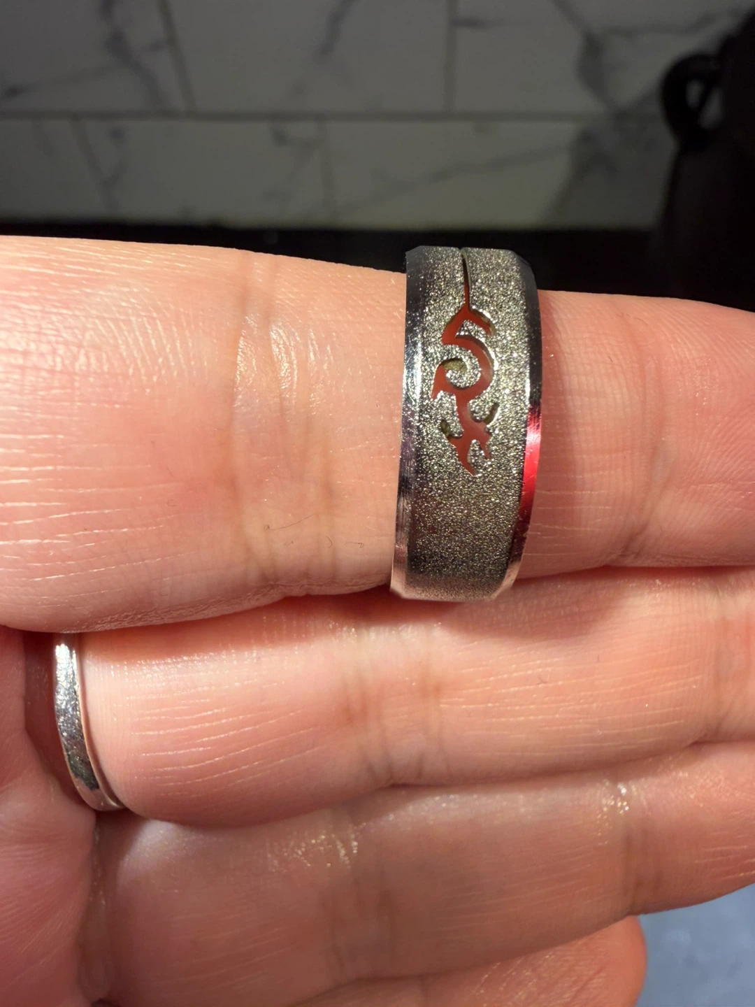 Sparkly Silver Ring with Tribal Design