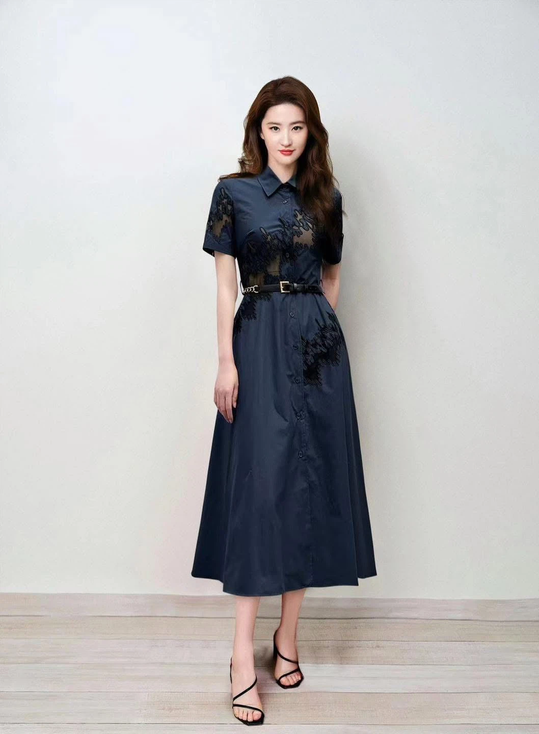 Valentine’s Lace Button-Up Shirt Dress with Belt