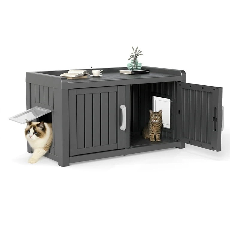EasyUp Cat Litter Box, Resin Weatherproof with Dual-Door Design