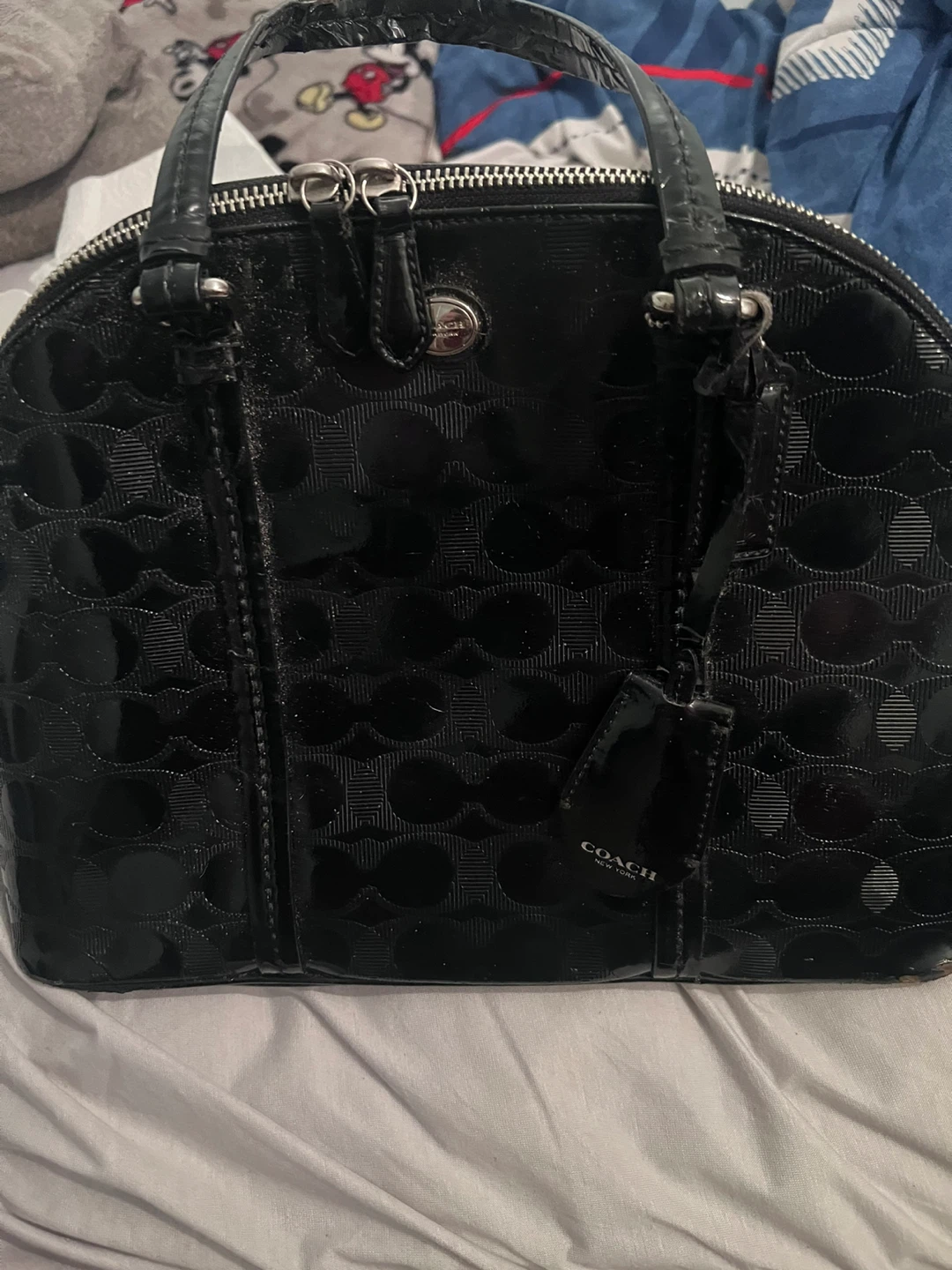 Coach Black Patent Leather Monogram Satchel Bag