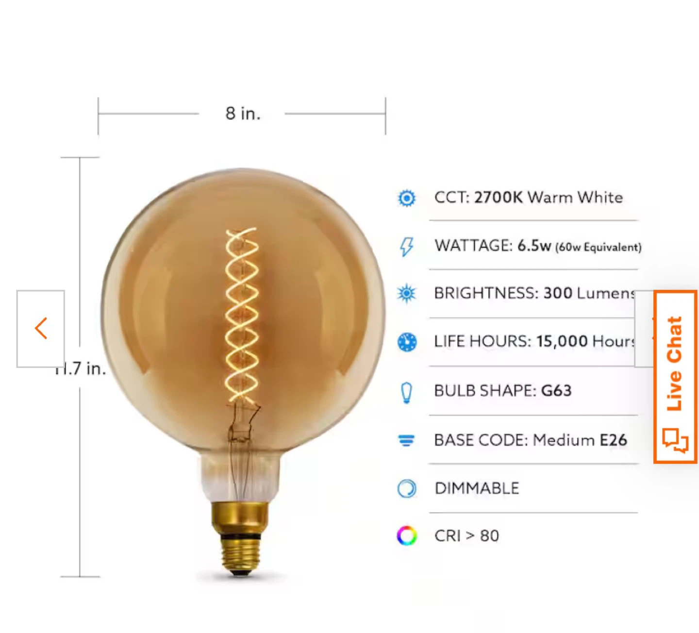 2  Amber Glass LED Bulb, Warm White - photo 2