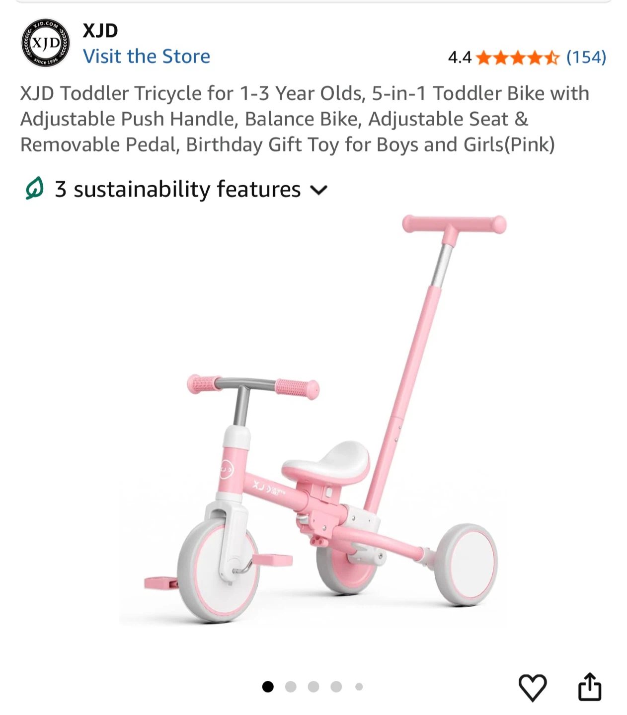 XJD 5-in-1 Toddler Tricycle Bike  Age 1-3 pink