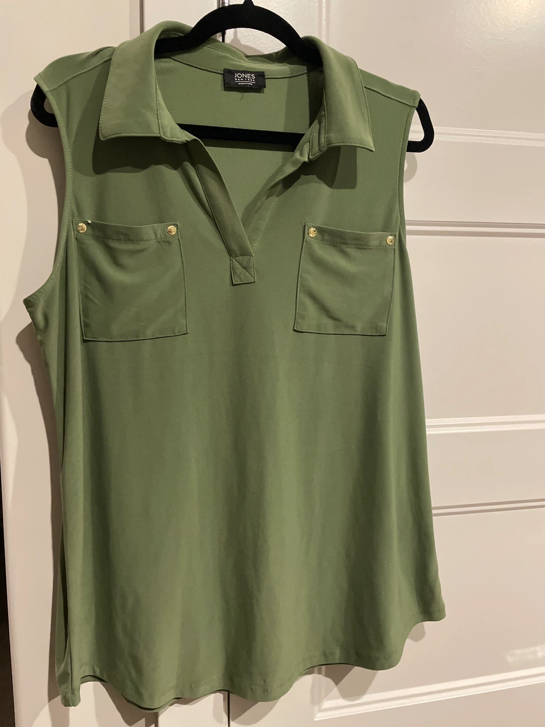 Jones New York Sleeveless Collared Shirt - Green
