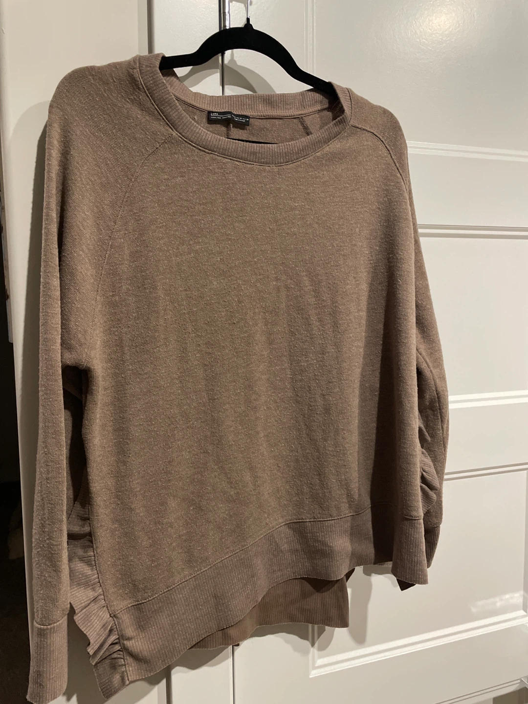Zara Brown Ruffle Detail Sweater - Size M