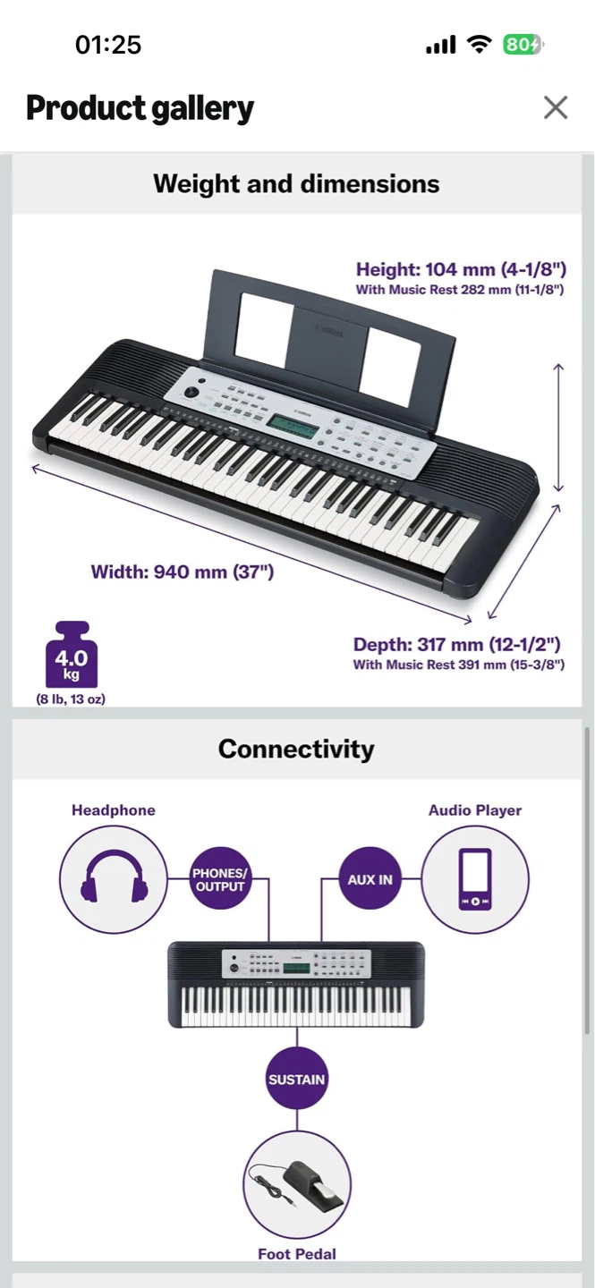 Yamaha YPT270 61-Key Portable Keyboard With Power Adapter