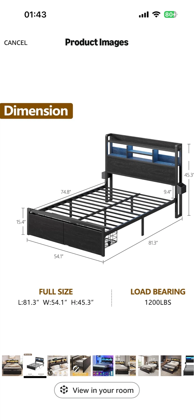 Full Size Bed Frame with Wood Headboard - photo 2