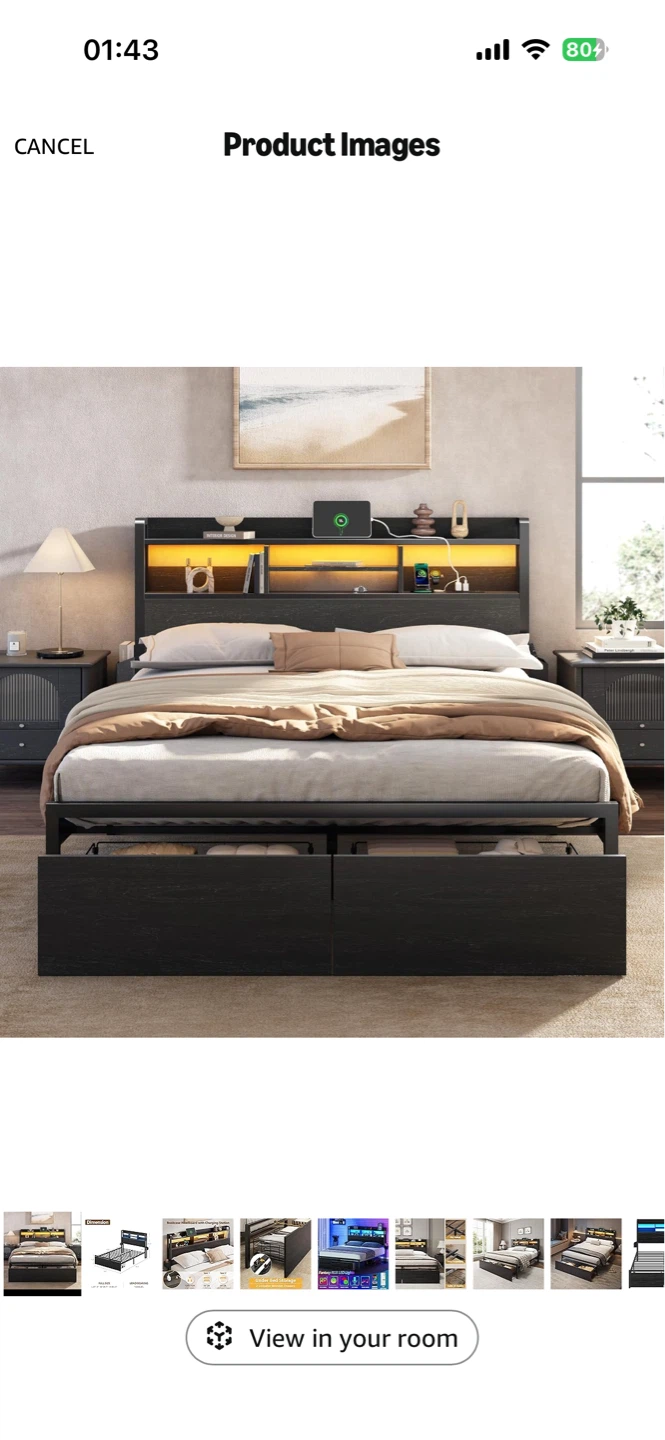 Full Size Bed Frame with Wood Headboard