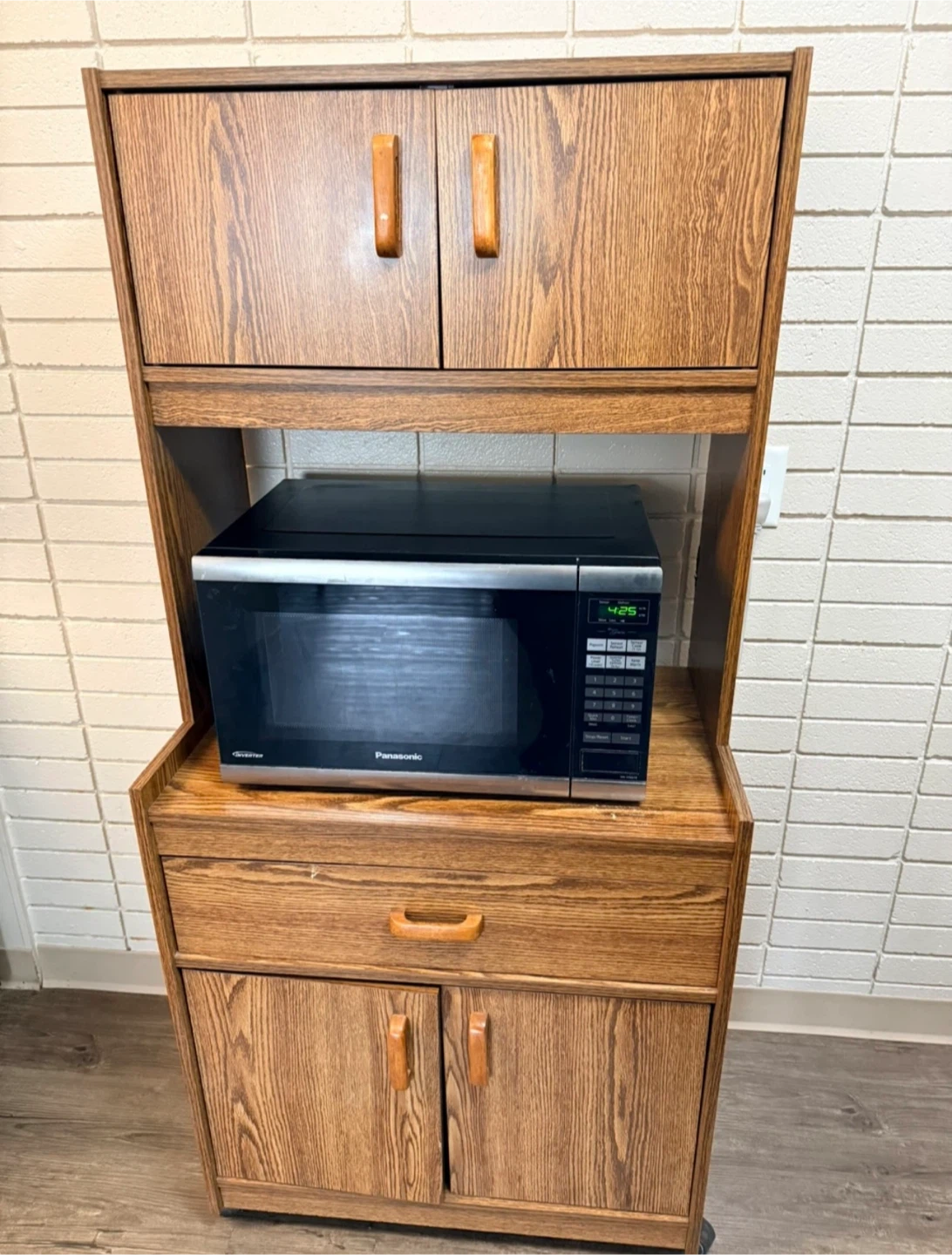 🌱 Wooden Microwave Stand with Storage - Microwave Not included