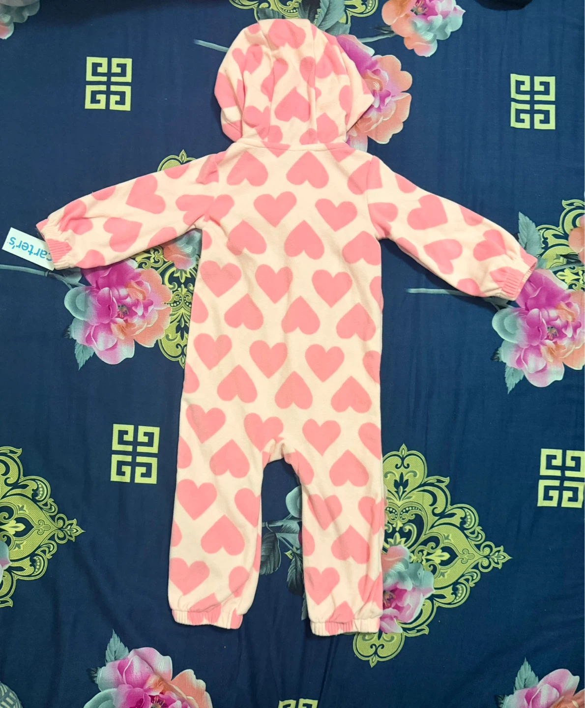 Baby Girls Pink Heart Fleece Sleep N Play Hooded Jumpsuit - photo 3