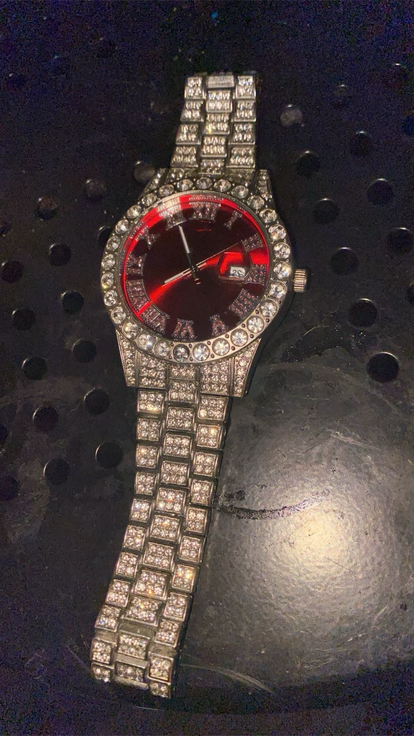Men's Bling Watch Red Dial Roman Numerals