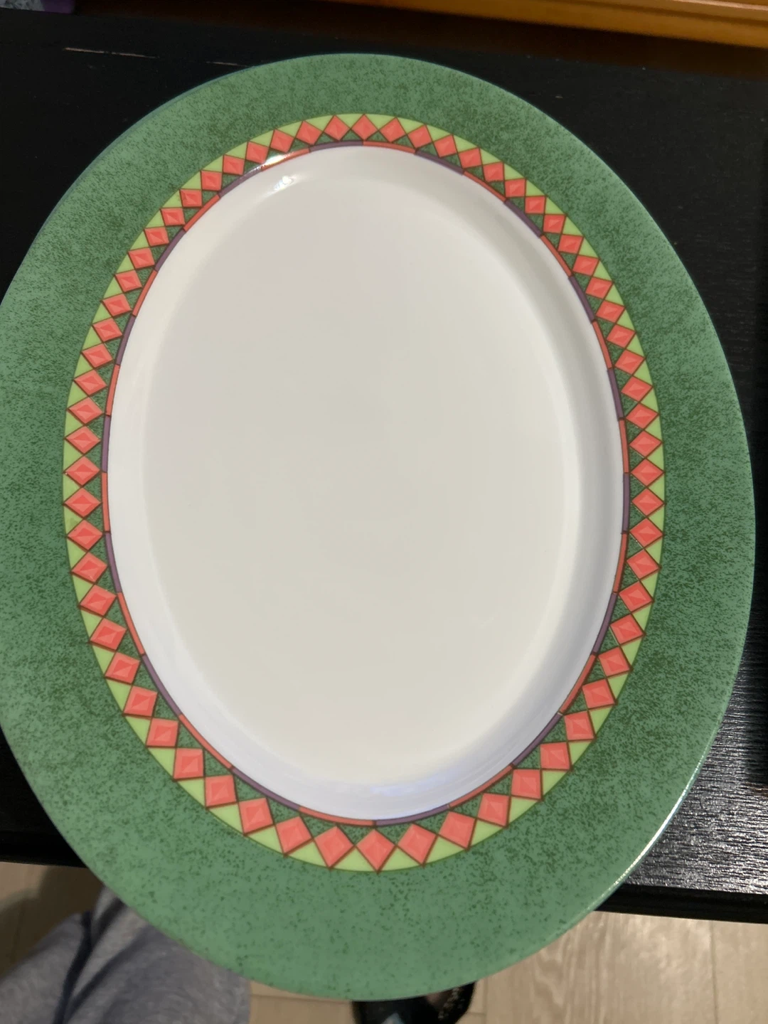 Oval Serving Platter - Green Tribal Pattern