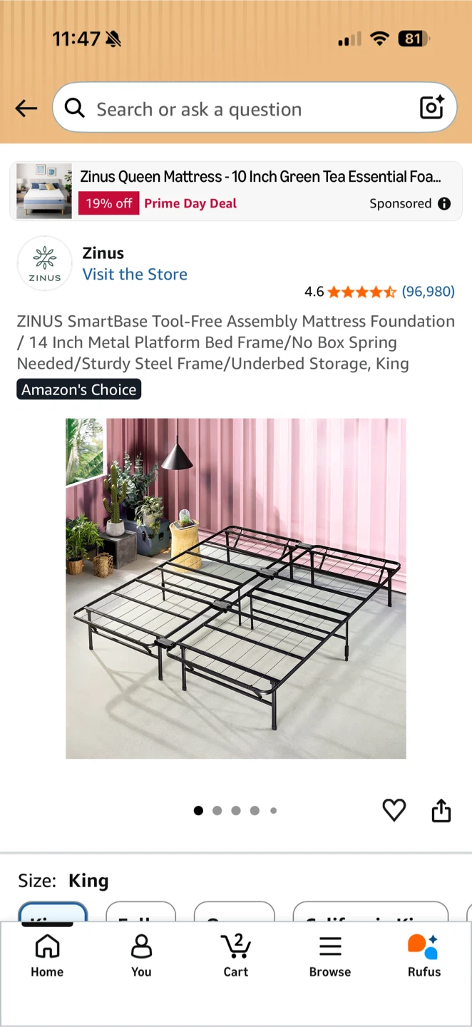 Zinus SmartBase 14 Inch Metal Platform Bed Frame