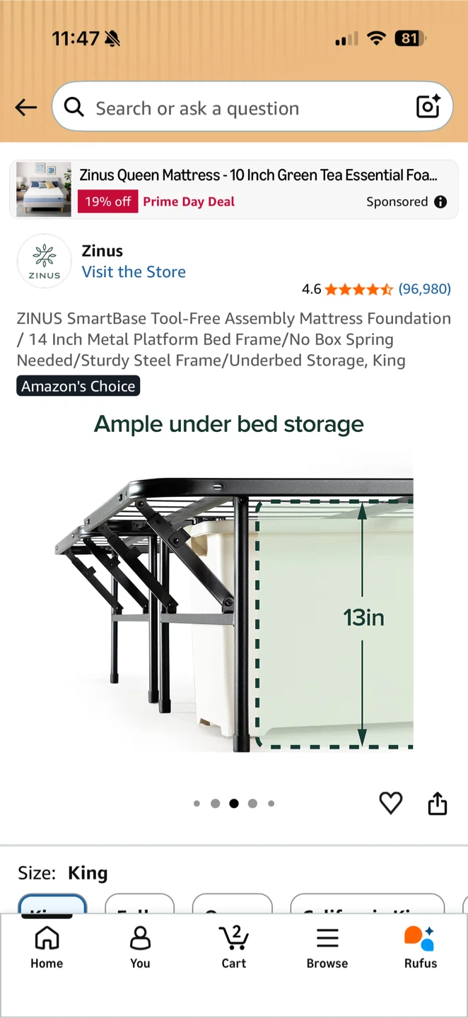 Zinus SmartBase 14 Inch Metal Platform Bed Frame - photo 2