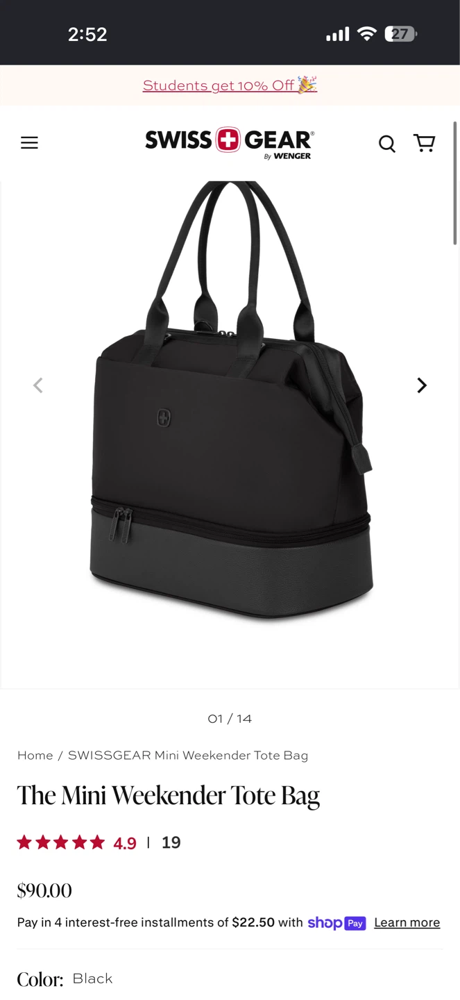 Swiss Gear Mini Weekender Tote Bag Black - photo 3
