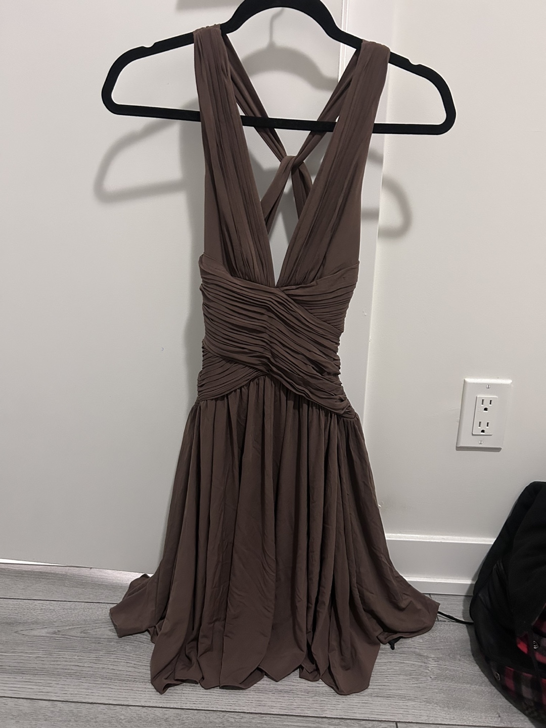 Brown Ruched Halter Dress