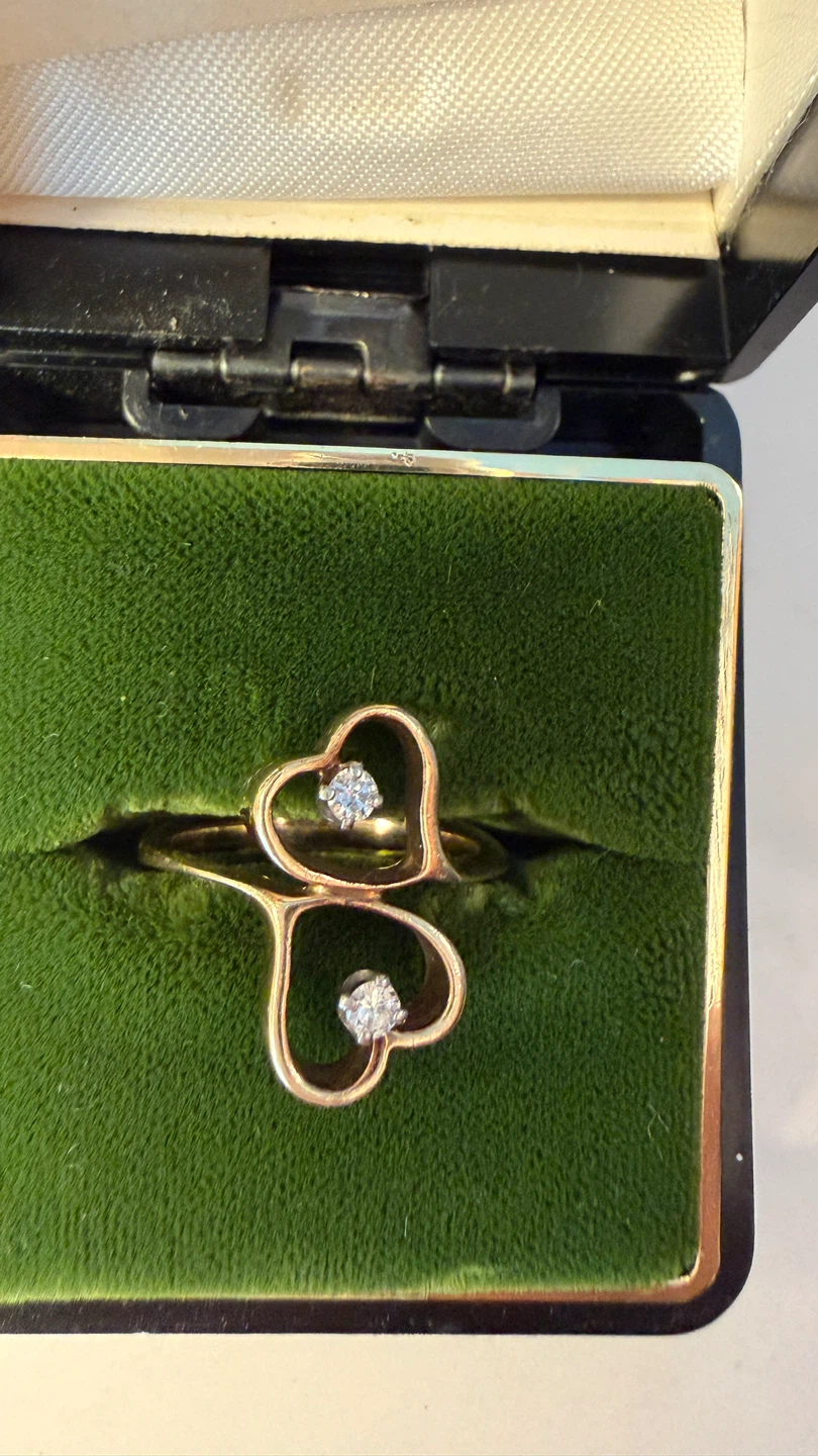 Gold Heart Ring with 2 diamond Stones