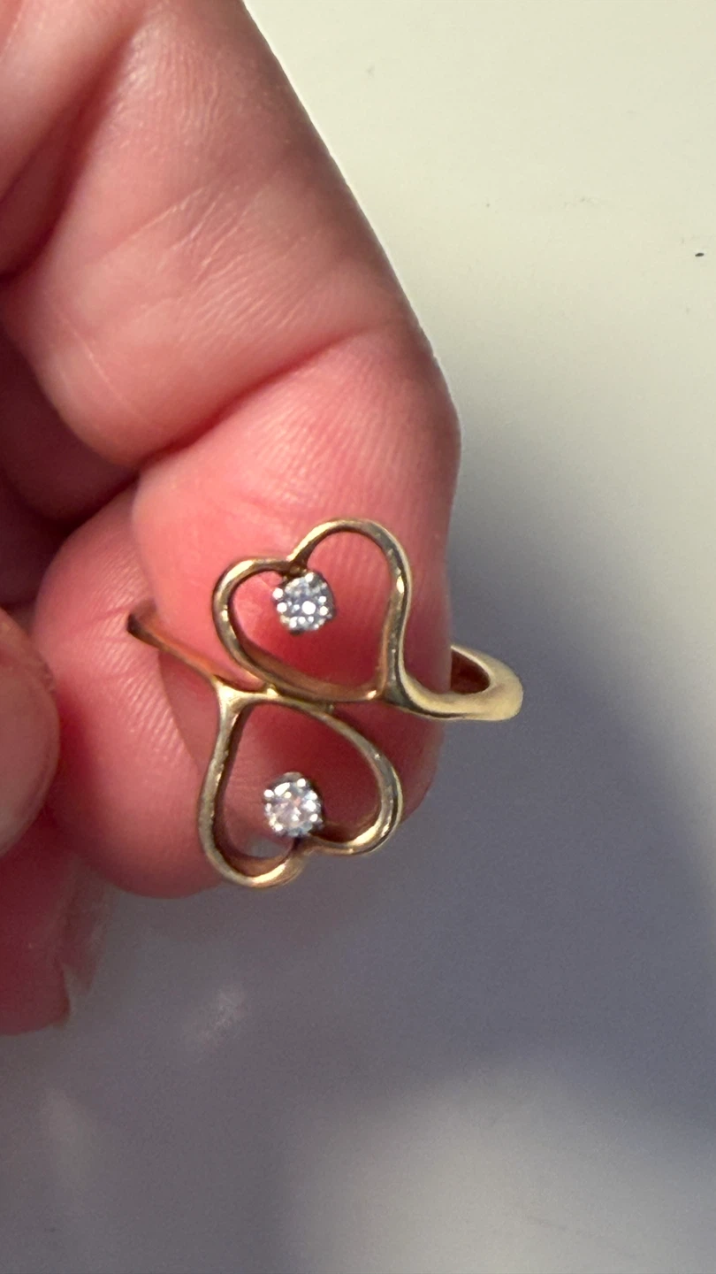 Gold Heart Ring with 2 diamond Stones - photo 2
