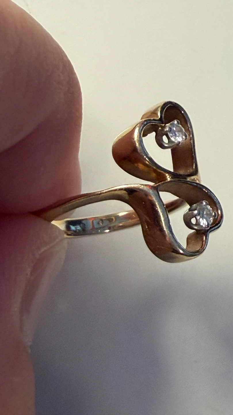 Gold Heart Ring with 2 diamond Stones - photo 3