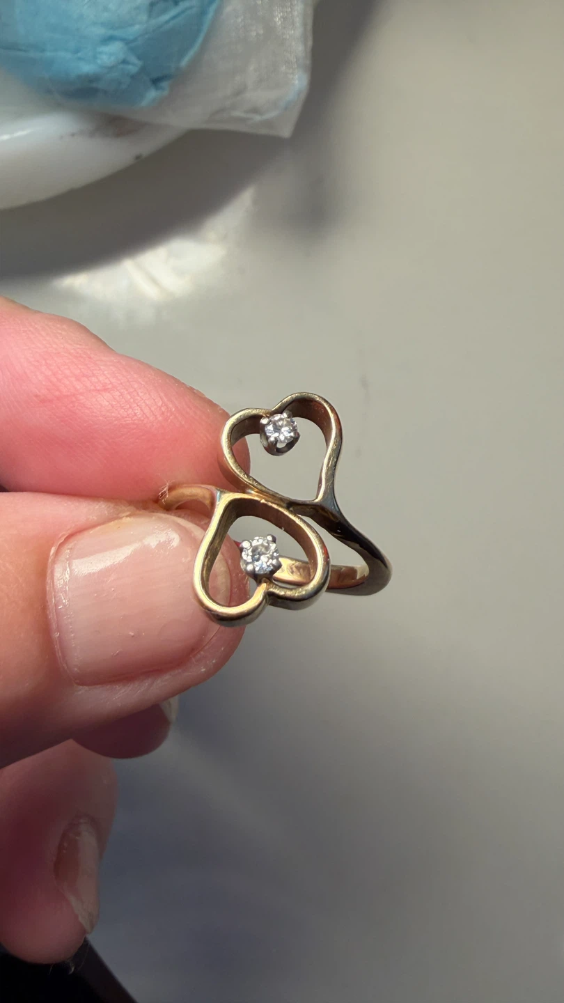 Gold Heart Ring with 2 diamond Stones - photo 5