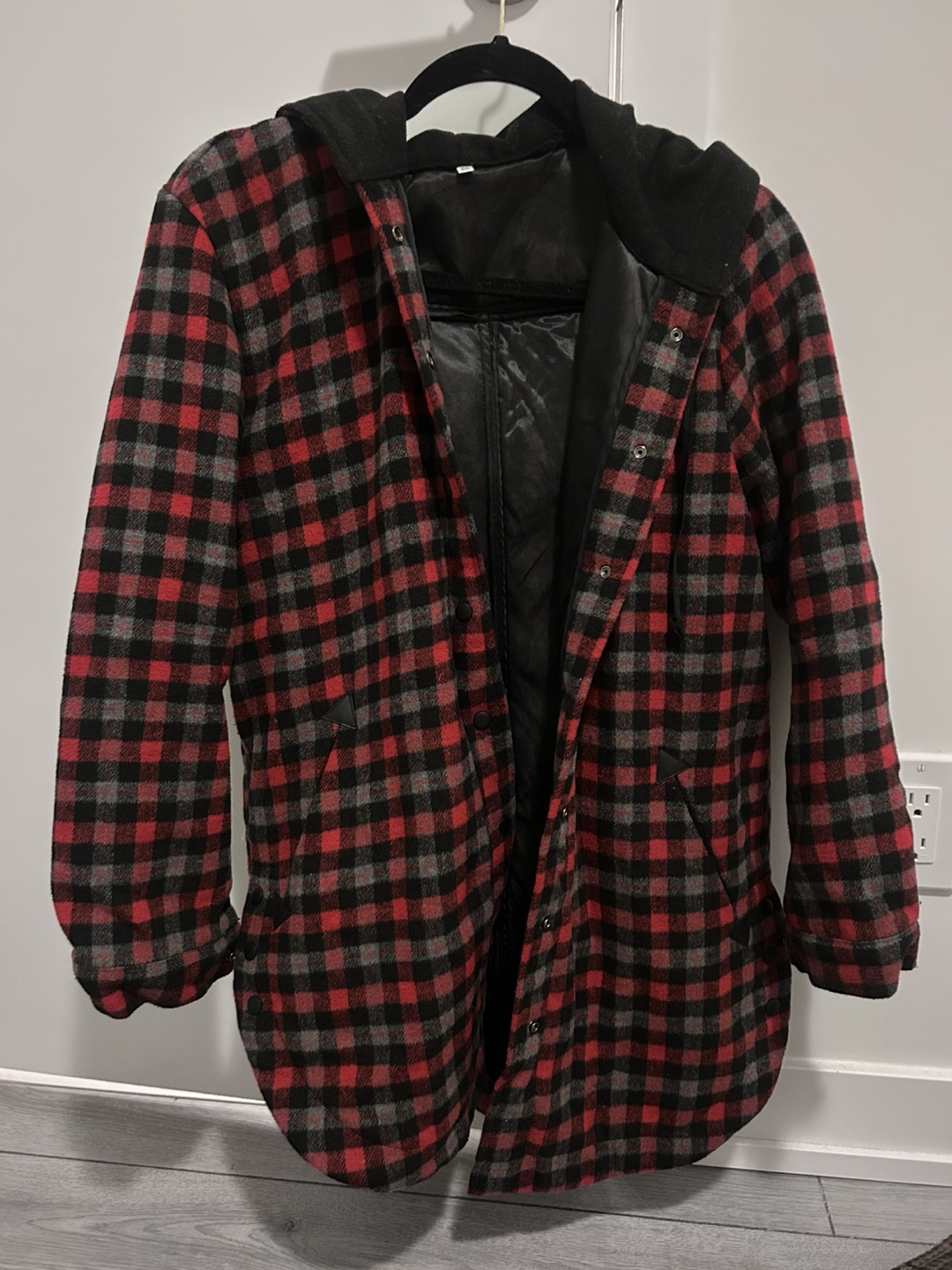 Red and Black Plaid Hooded Coat