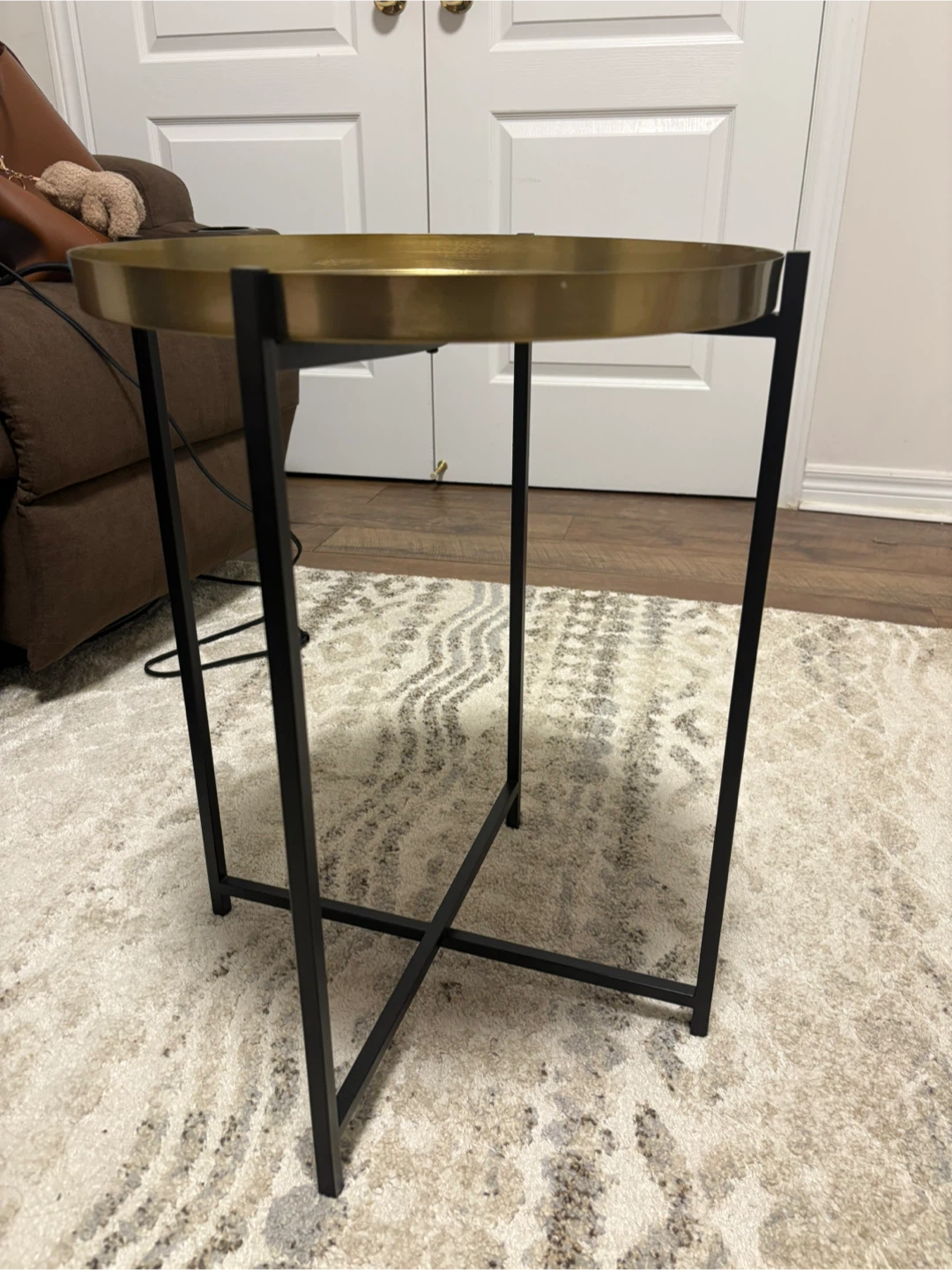 Round Gold Top Side Table with Black Base - photo 2