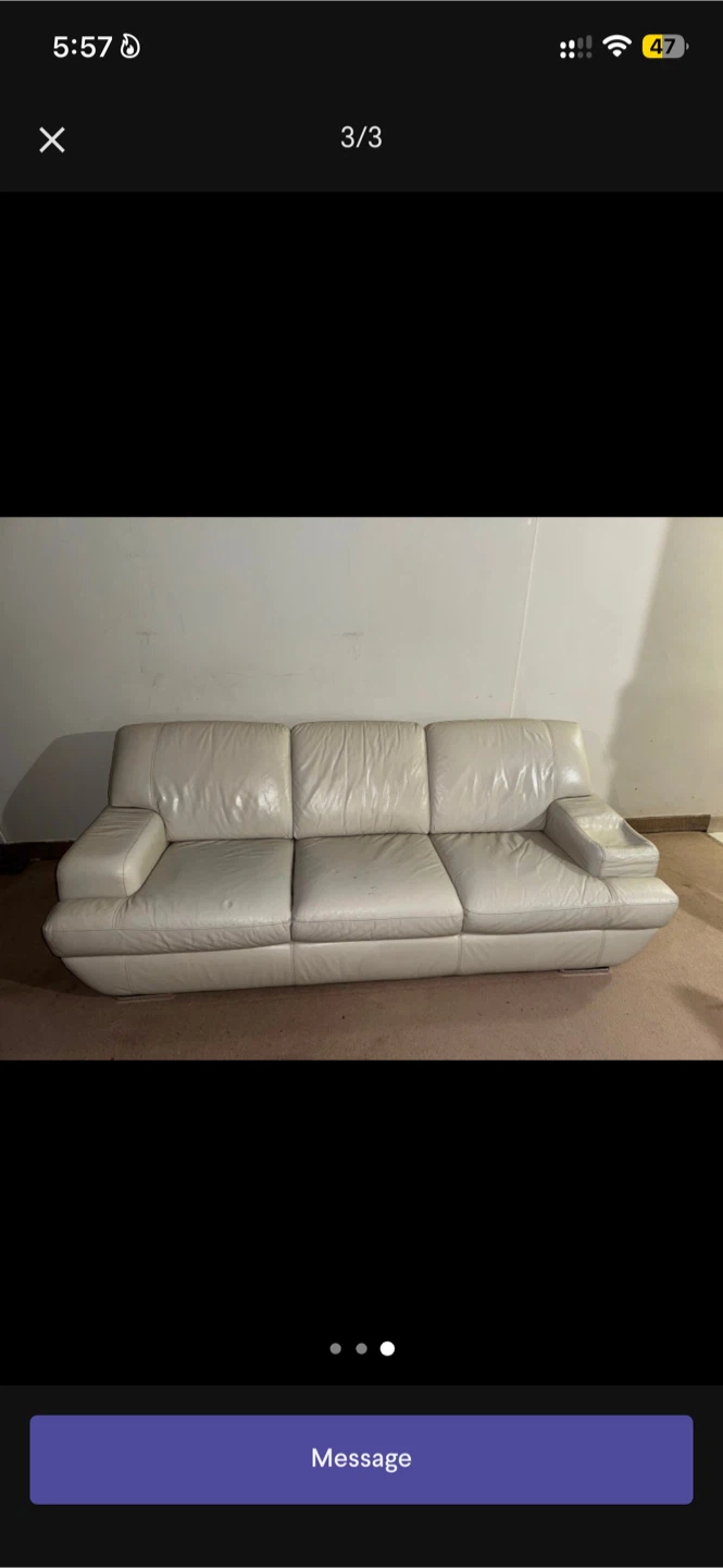 Cream Leather Sofa Set (3-piece)