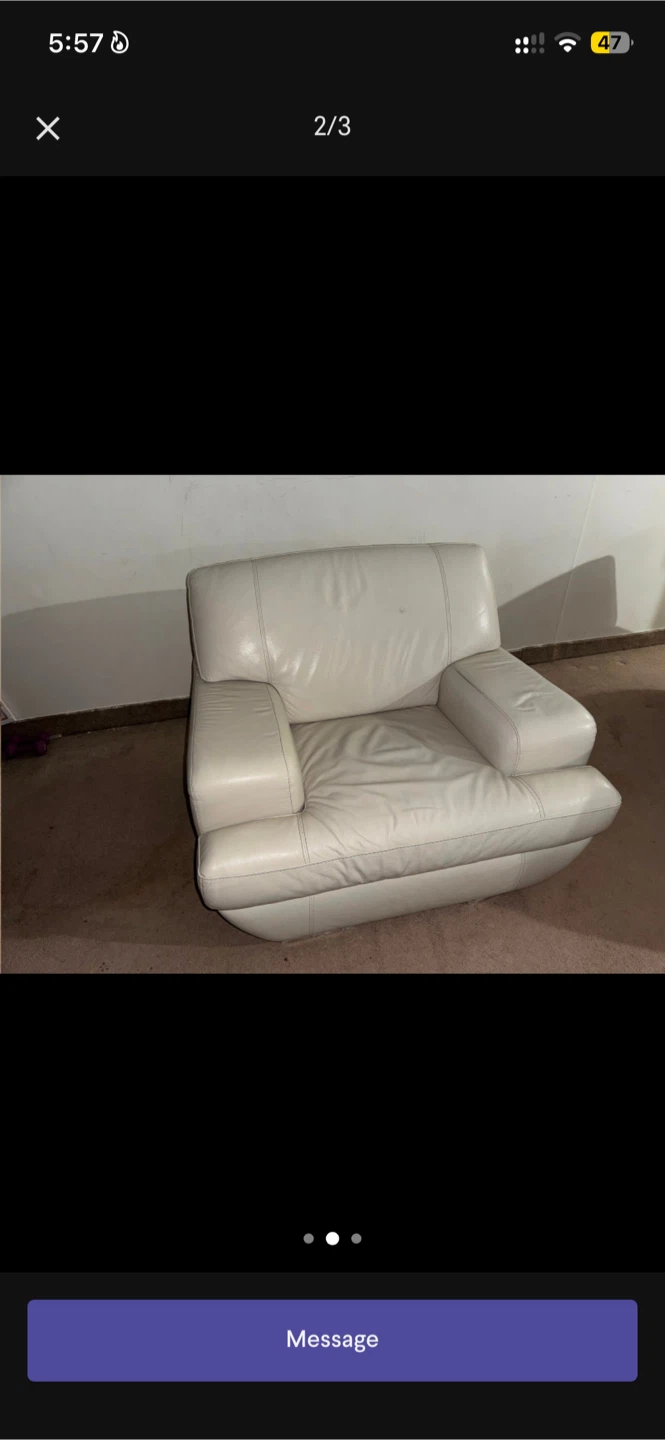 Cream Leather Sofa Set (3-piece) - photo 2