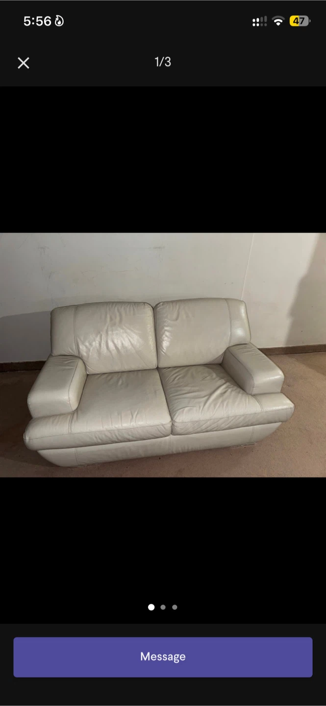 Cream Leather Sofa Set (3-piece) - photo 3