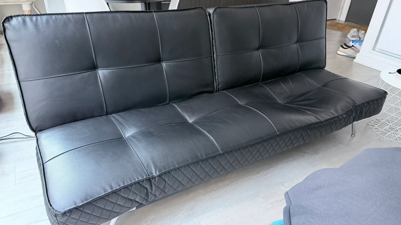 Black Faux Leather Futon Sofa Bed - photo 2