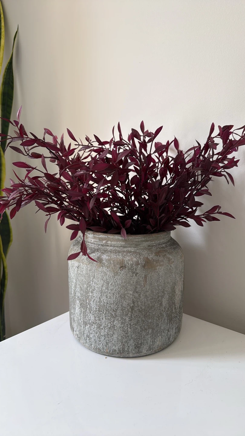 Rustic Grey Ceramic Vase with faux leaf stems