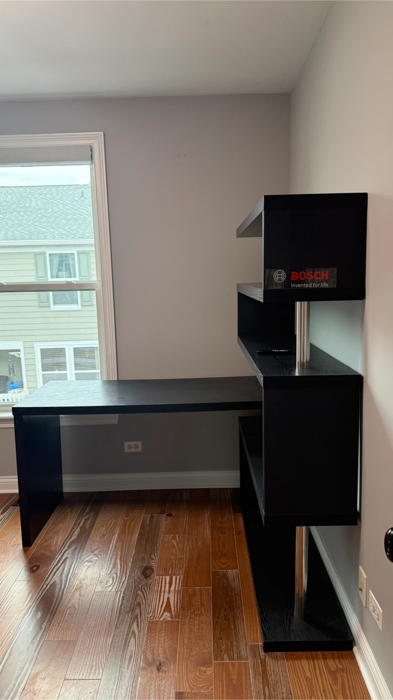 Black L-Shaped Desk with Bookshelf