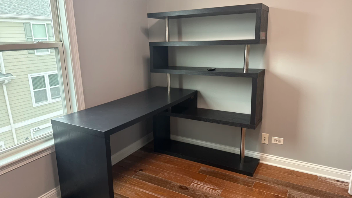 Black L-Shaped Desk with Bookshelf - photo 2