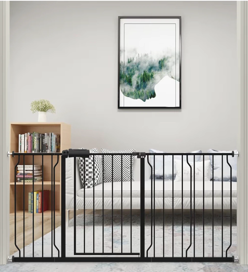 Baby Gate Extra Wide Pressure Mounted  Black Metal