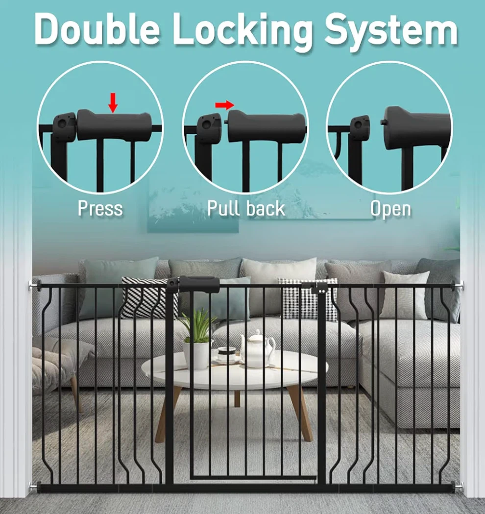 Baby Gate Extra Wide Pressure Mounted  Black Metal - photo 2