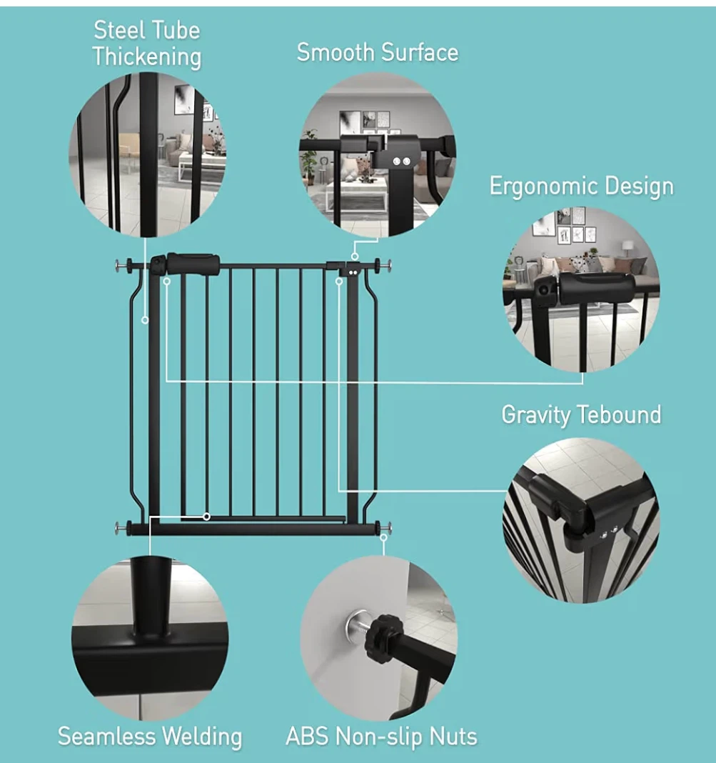 Baby Gate Extra Wide Pressure Mounted  Black Metal - photo 3