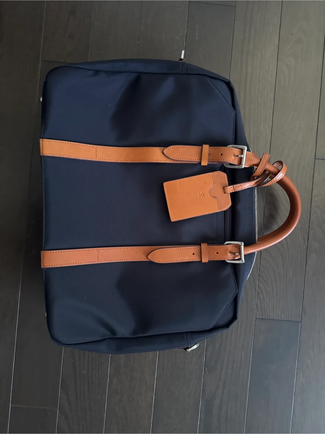 Navy Blue Briefcase with Tan Leather Accents