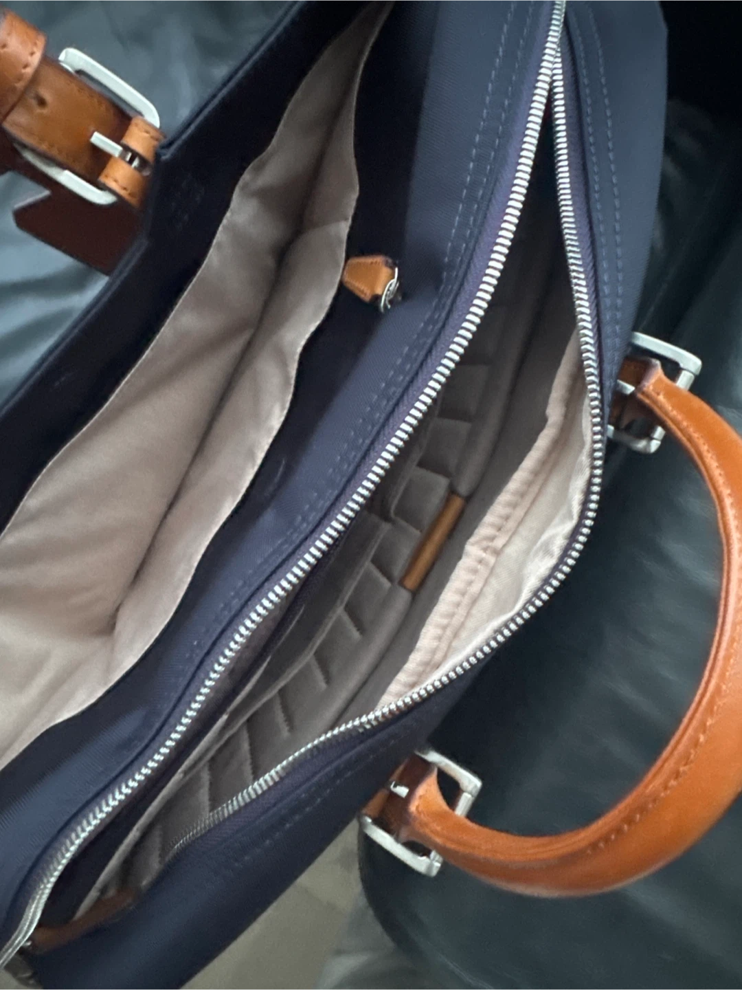 Navy Blue Briefcase with Tan Leather Accents - photo 2