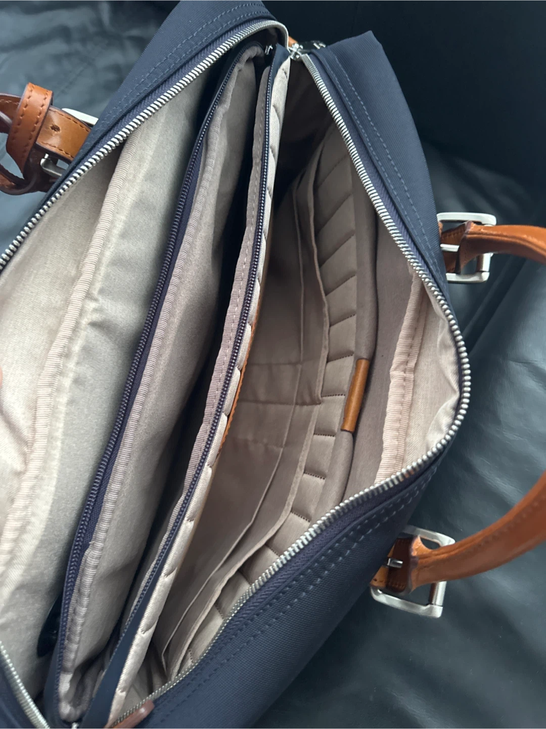 Navy Blue Briefcase with Tan Leather Accents - photo 3