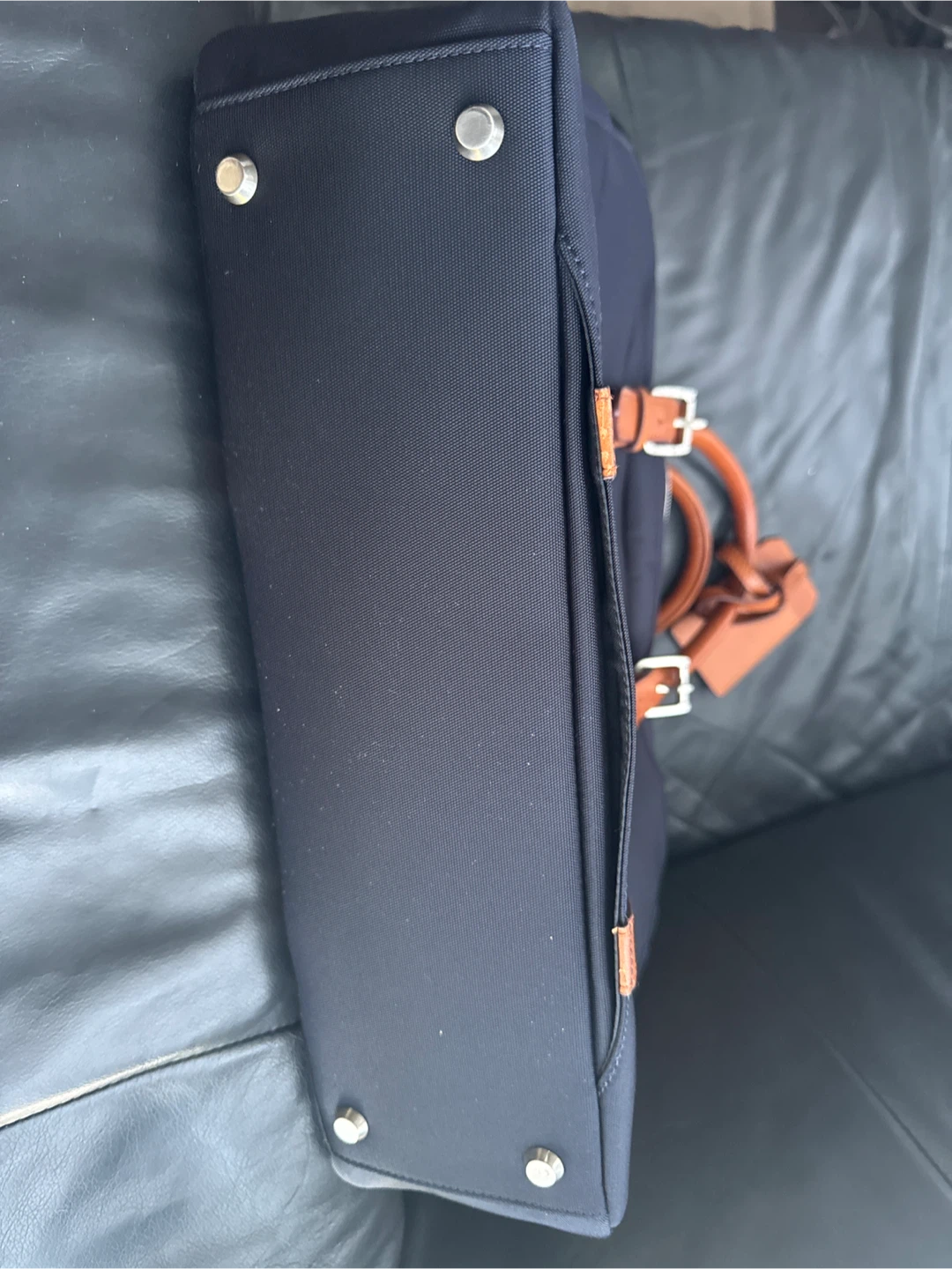 Navy Blue Briefcase with Tan Leather Accents - photo 4