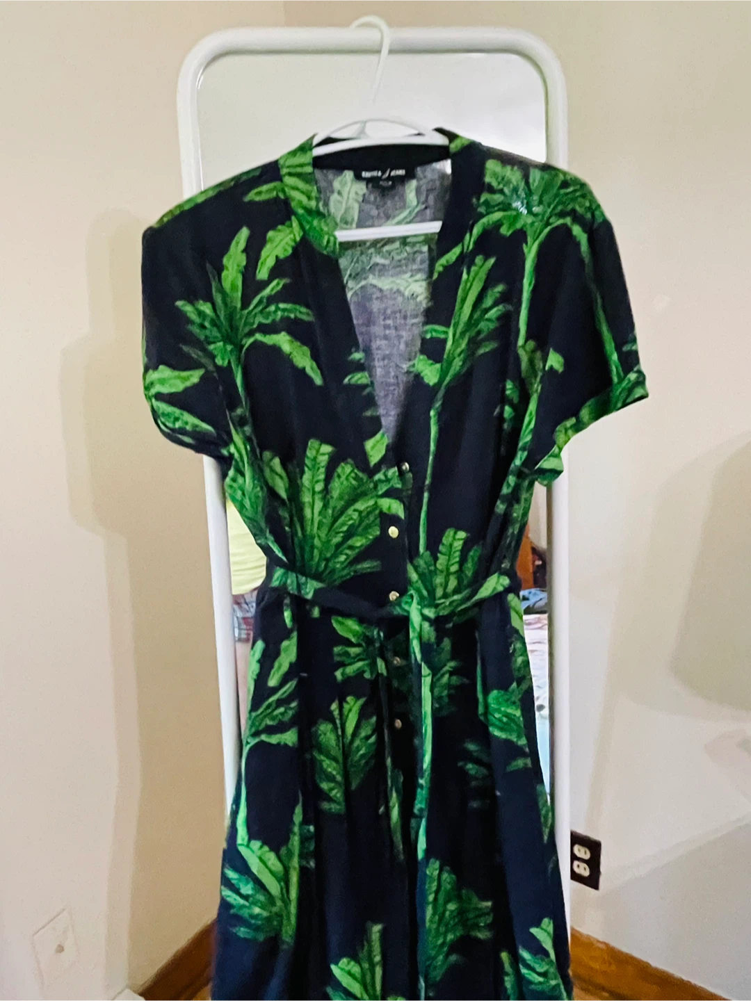 Wasted Paris Black & Green Palm Print Button-Up Dress