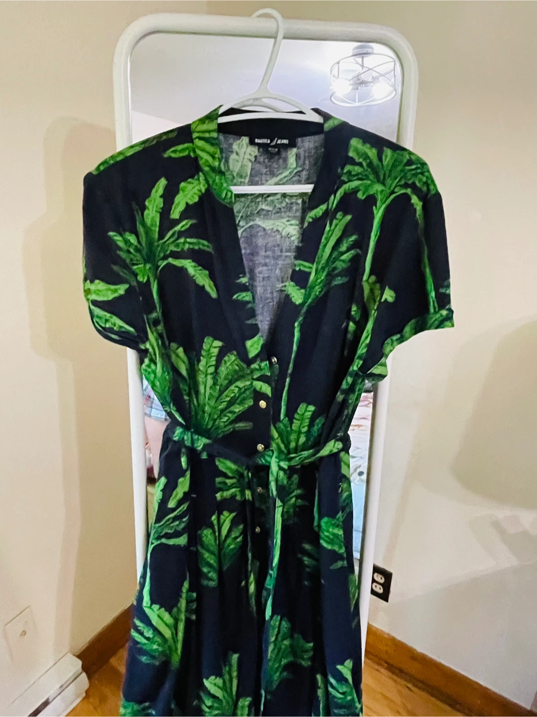 Wasted Paris Black & Green Palm Print Button-Up Dress - photo 2