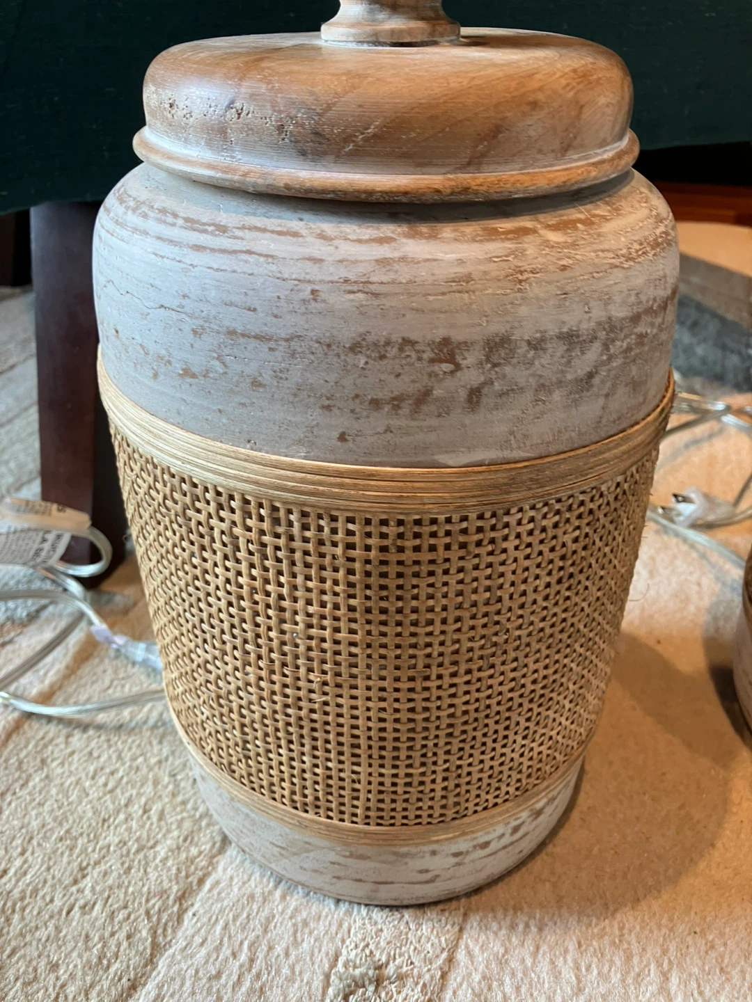 Farmhouse/ Beachy Table Lamps (Set of 2) - Pottery and Rattan - photo 3