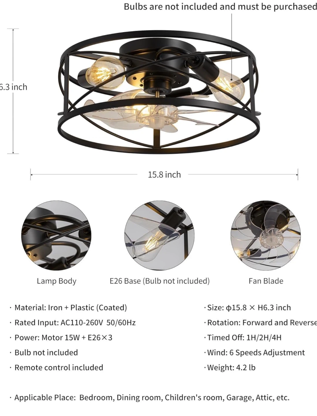 16" Farmhouse Ceiling Fan with Lights and Remote - BNIB - photo 2