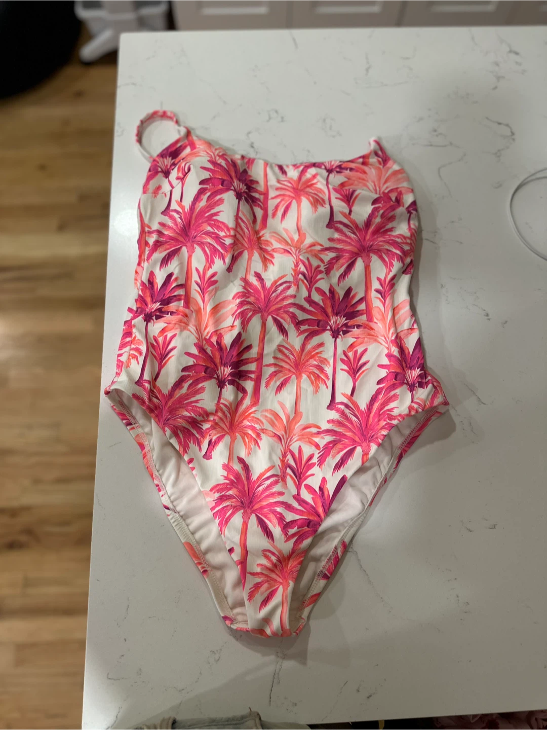 Women's One-Piece Swimsuit Pink Palm Tree Print