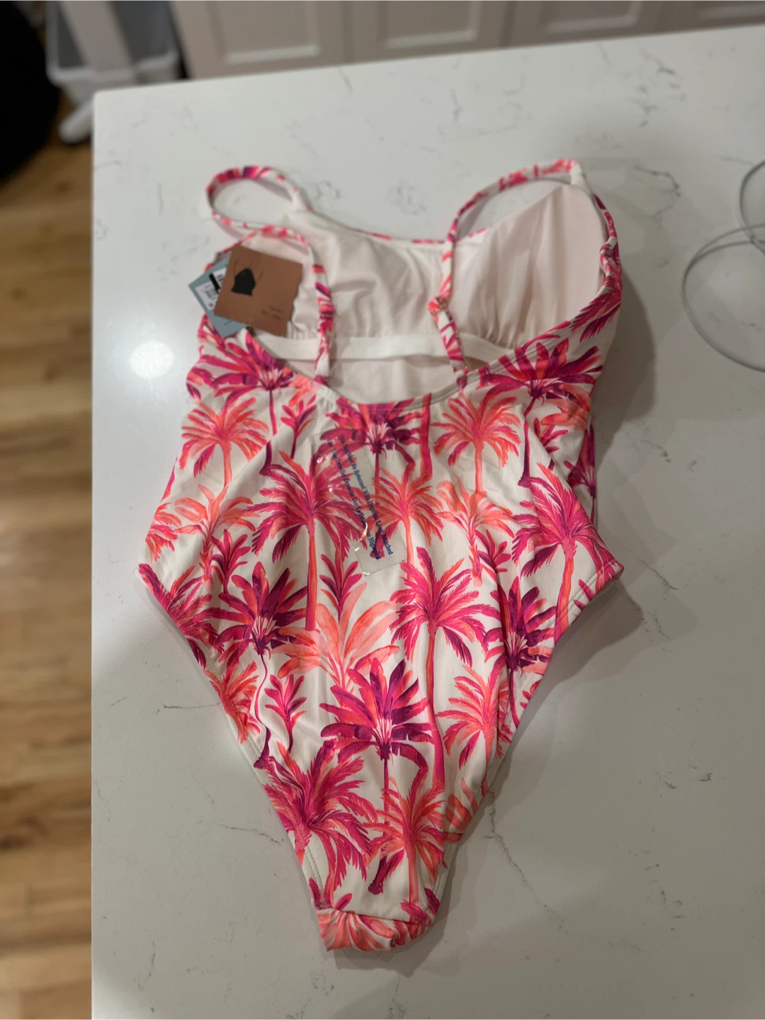 Women's One-Piece Swimsuit Pink Palm Tree Print - photo 2