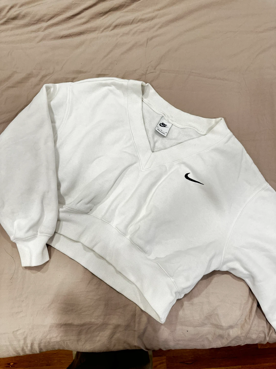 Nike White V-Neck Cropped Sweatshirt