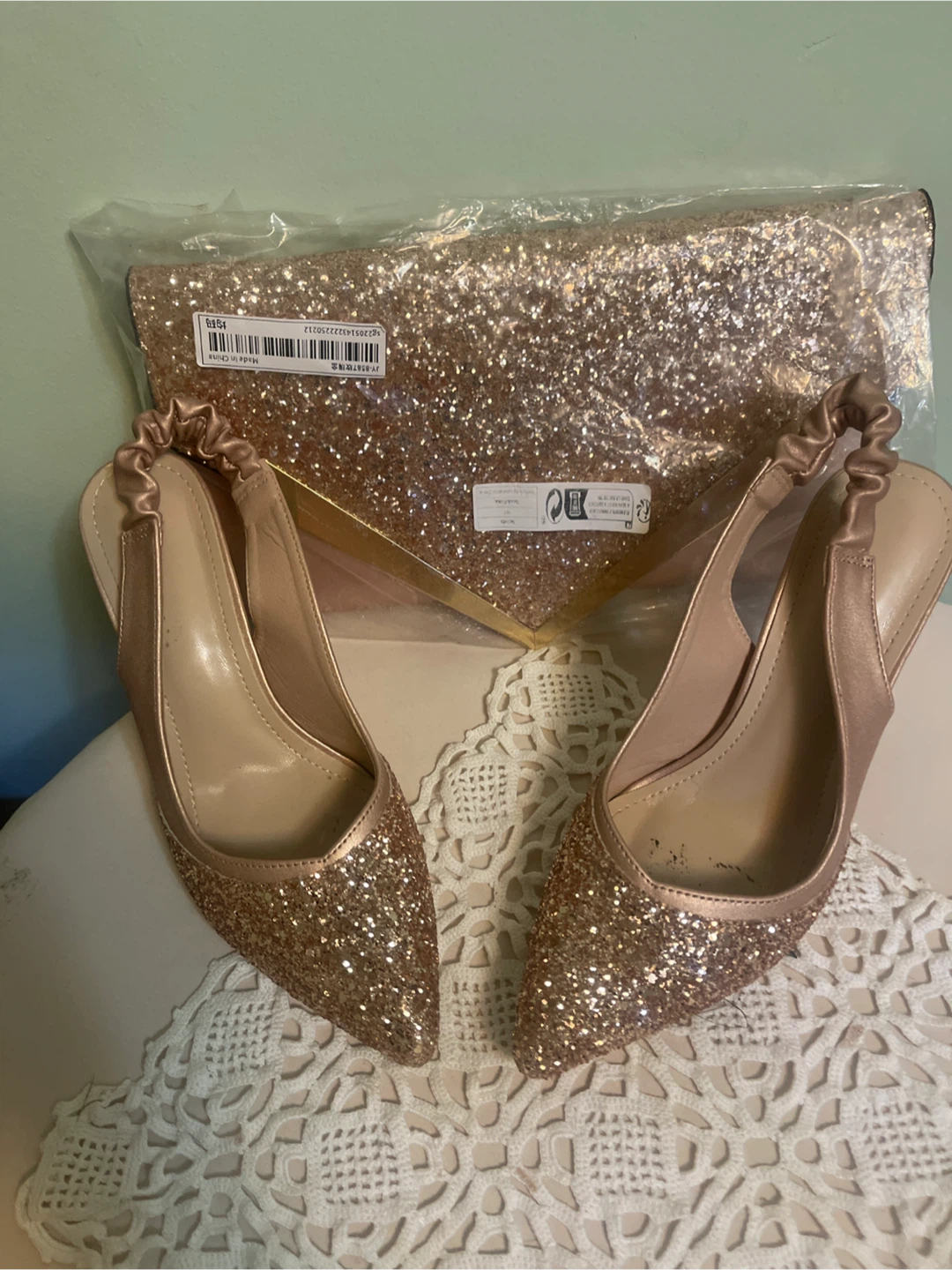 Sparkly Rose Gold Heels and Clutch Set