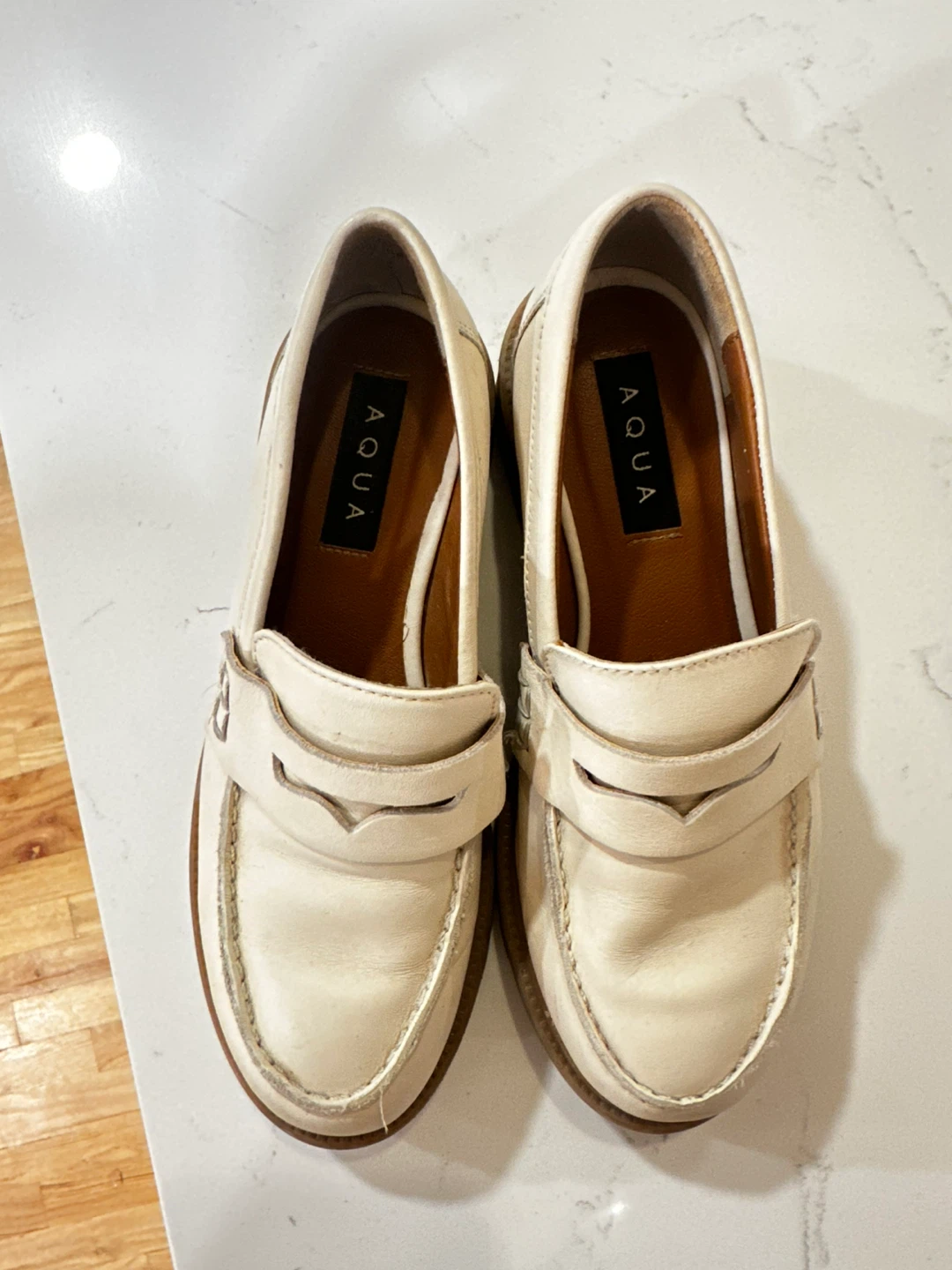 AQUA White Leather Loafers